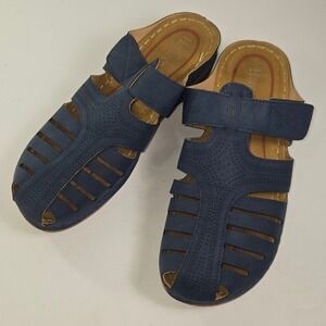 Harence Women's Navy Blue Comfort Sandals Cutout Design Adjustable Strap Size 42
